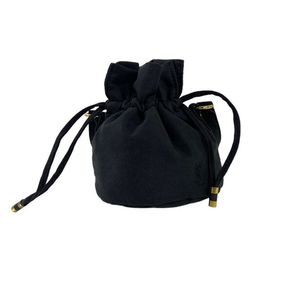 Saint Laurent Black Womens Polyester Pouch Purse Ysl Logo Cosmetic Parfum Bag - Picture 1 of 16